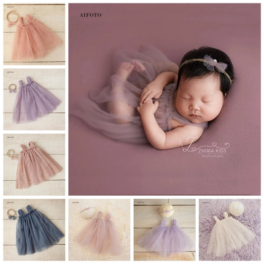 KMK - Newborn Thin Mesh Dress +Headband