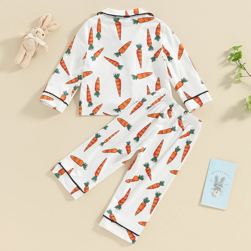 KMK - 0-4Y Easter Carrot Print Long Sleeve Button Shirts and Pants Set