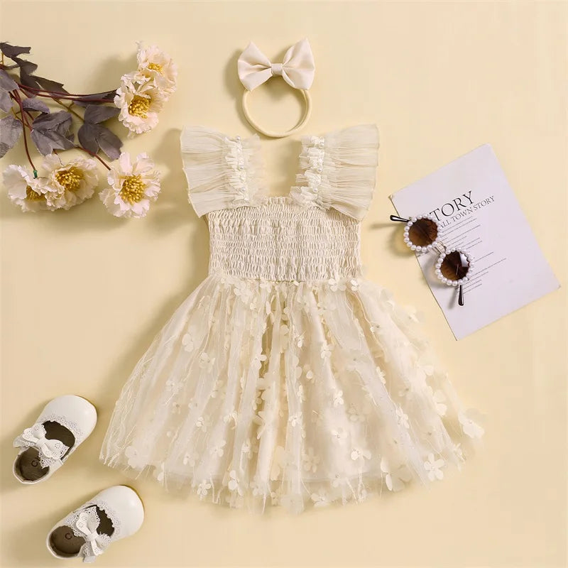 KMK - 0-5Y Flowers Tulle Dress + Headband