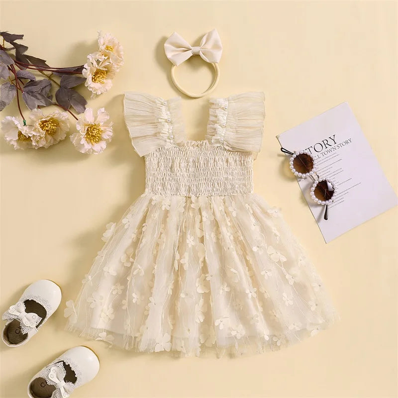 KMK - 0-5Y Flowers Tulle Dress + Headband