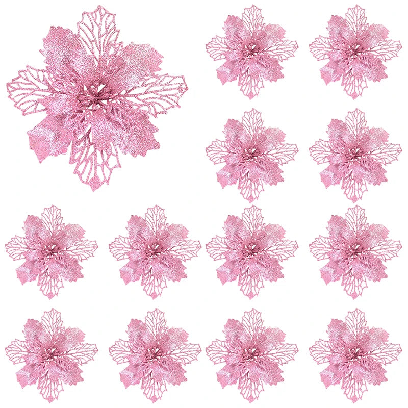 KMK - 10pc Glitter Artificial Poinsettia Flower