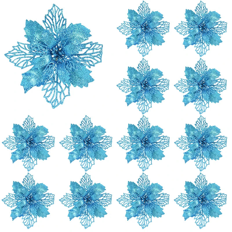 KMK - 10pc Glitter Artificial Poinsettia Flower