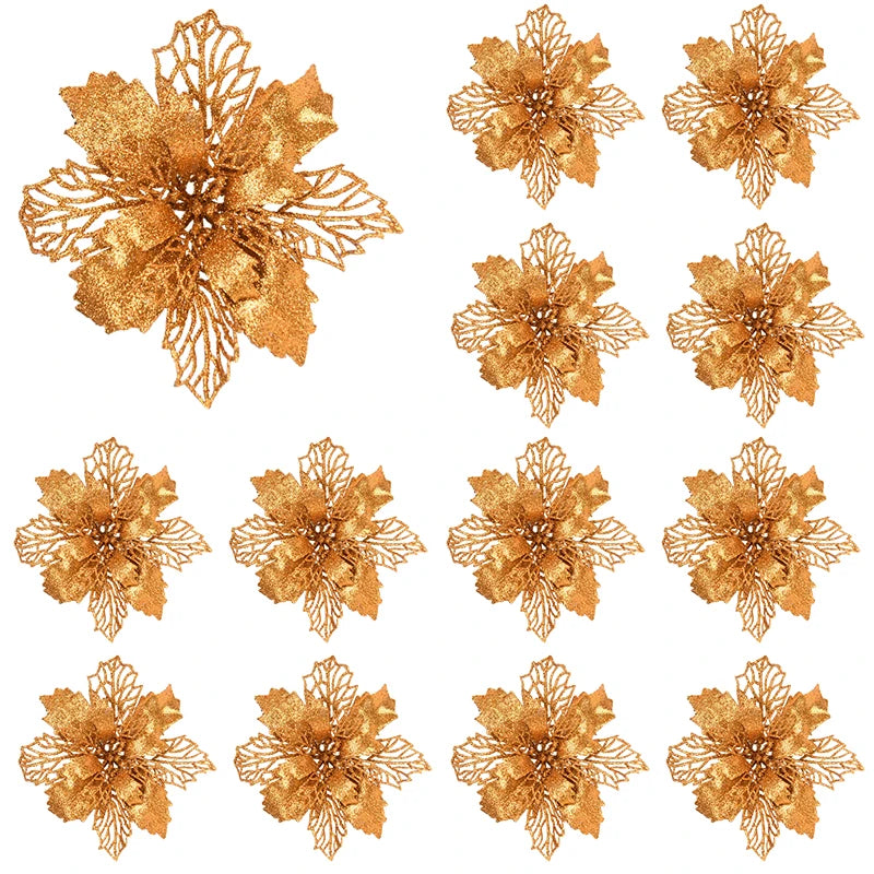 KMK - 10pc Glitter Artificial Poinsettia Flower