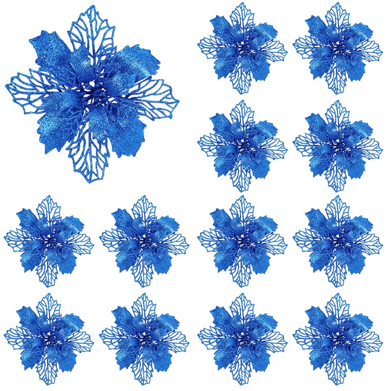 KMK - 10pc Glitter Artificial Poinsettia Flower