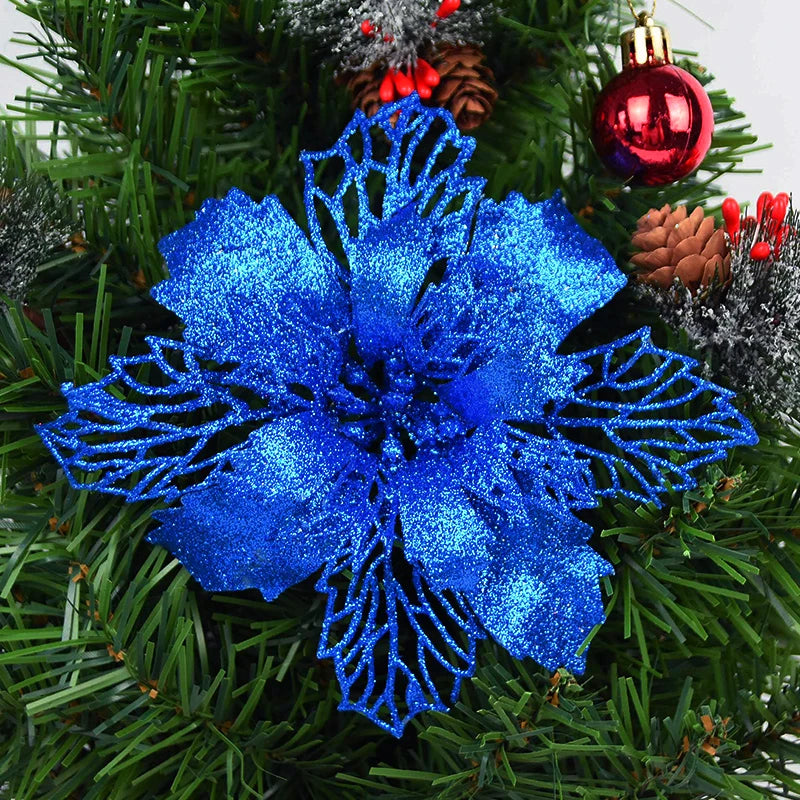 KMK - 10pc Glitter Artificial Poinsettia Flower