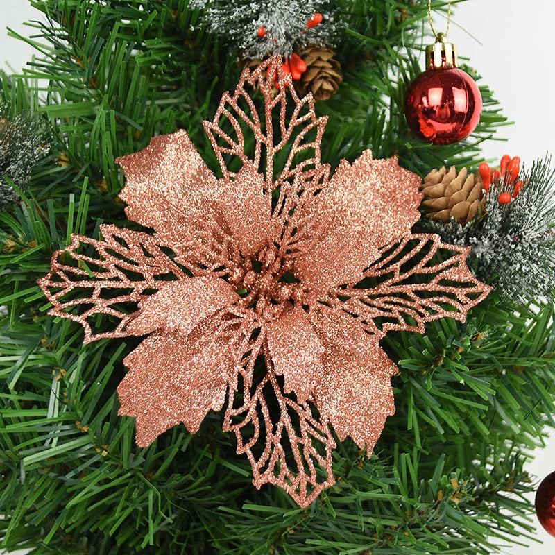 KMK - 10pc Glitter Artificial Poinsettia Flower