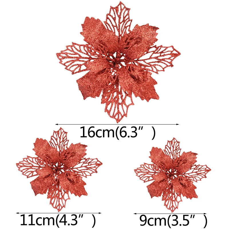 KMK - 10pc Glitter Artificial Poinsettia Flower