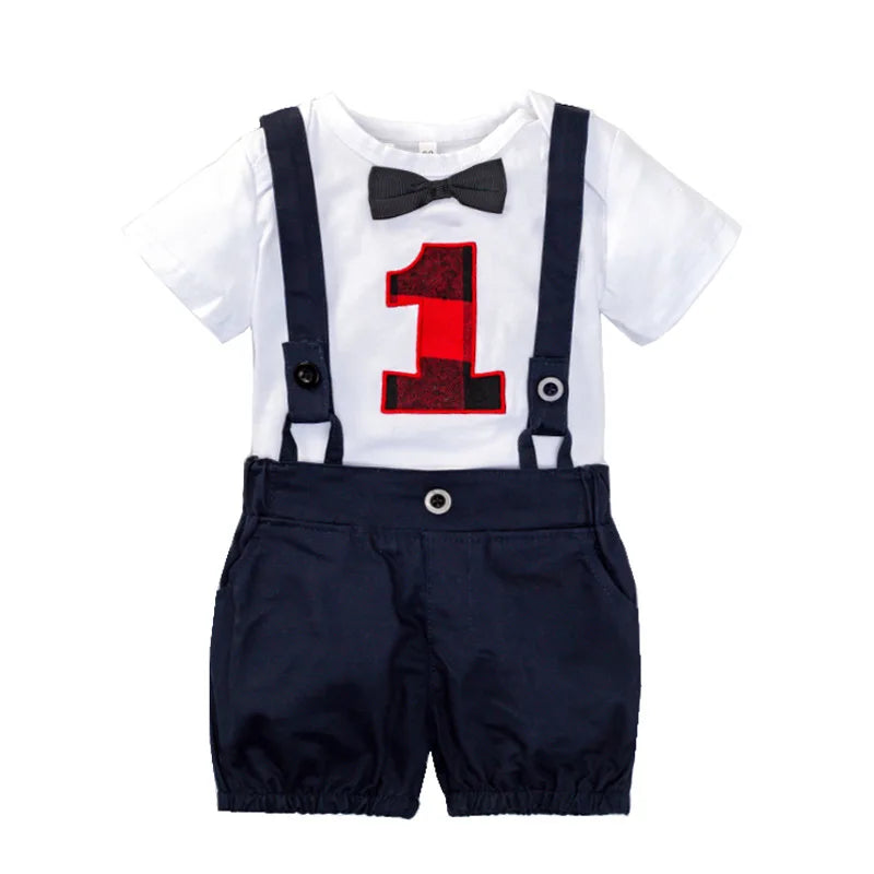 KMK - 1st Birthday Romper with Overalls Set