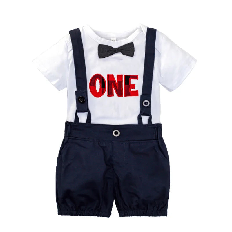 KMK - 1st Birthday Romper with Overalls Set