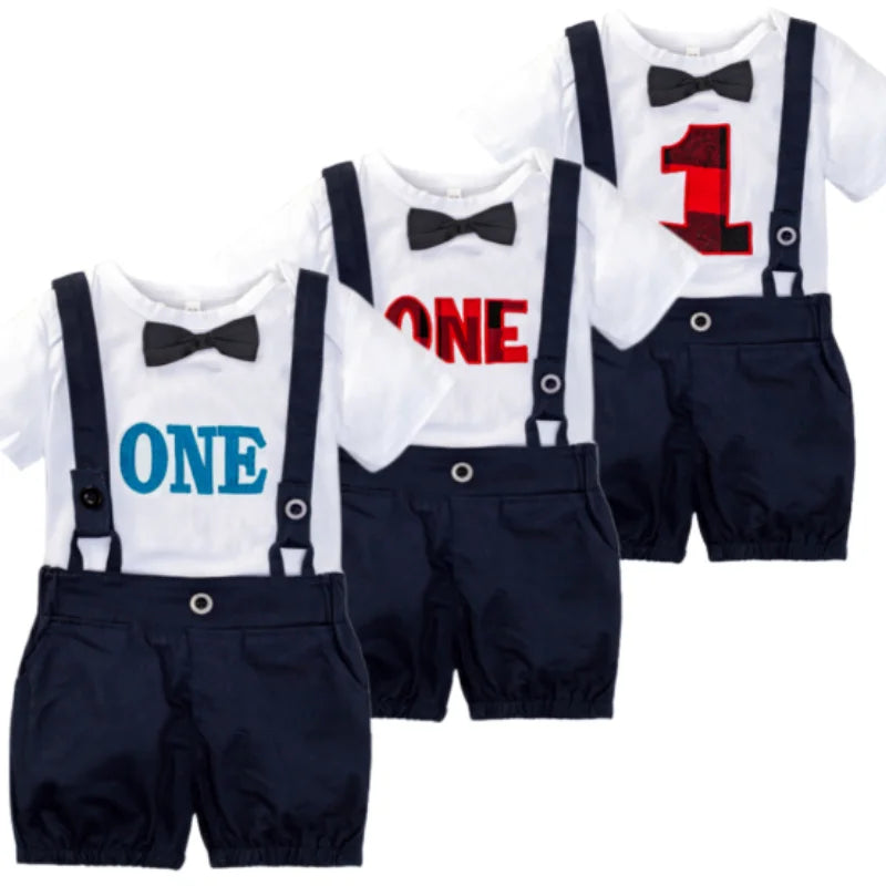 KMK - 1st Birthday Romper with Overalls Set