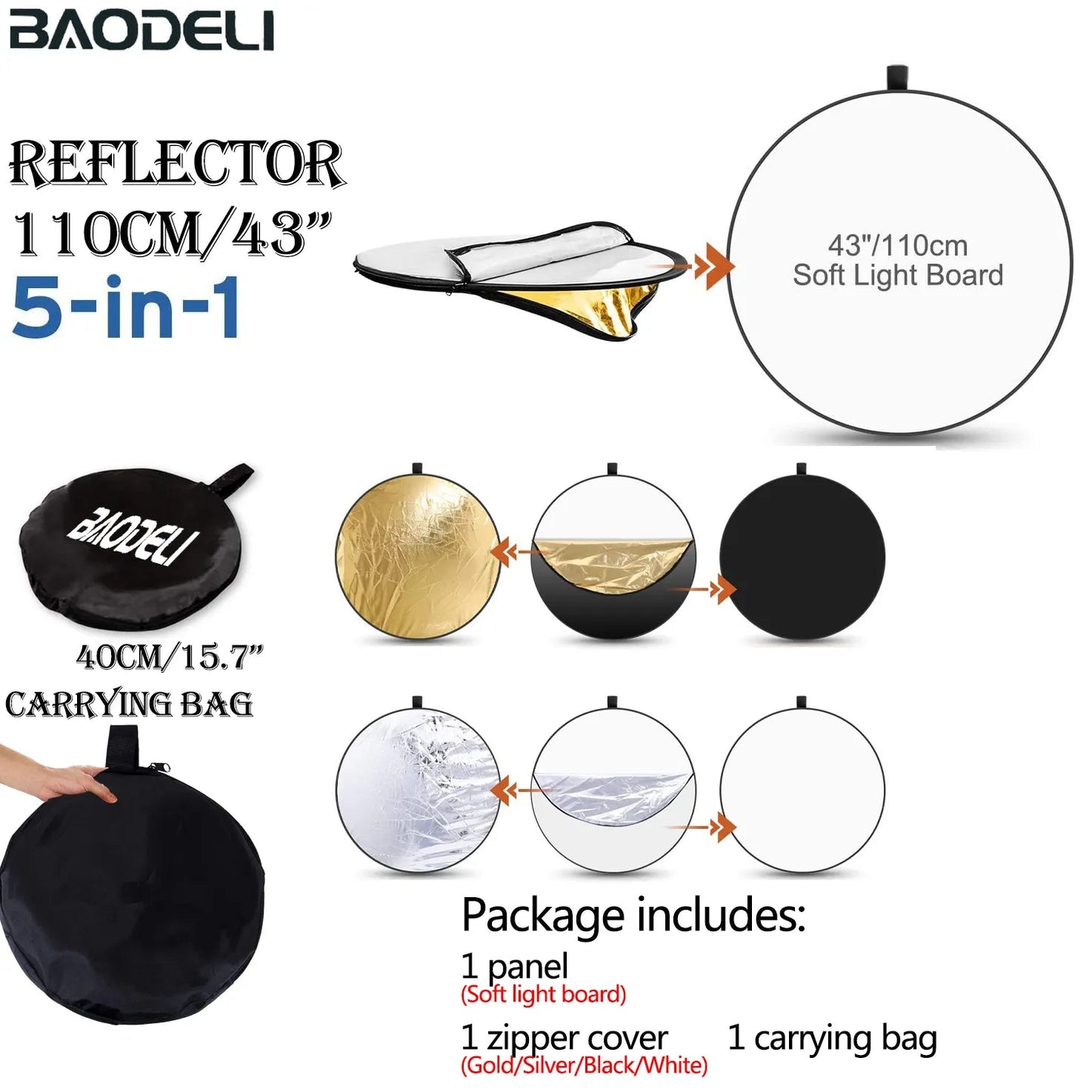 KMK - 24" 60cm 5in1 Photography Collapsible Portable Round Reflector