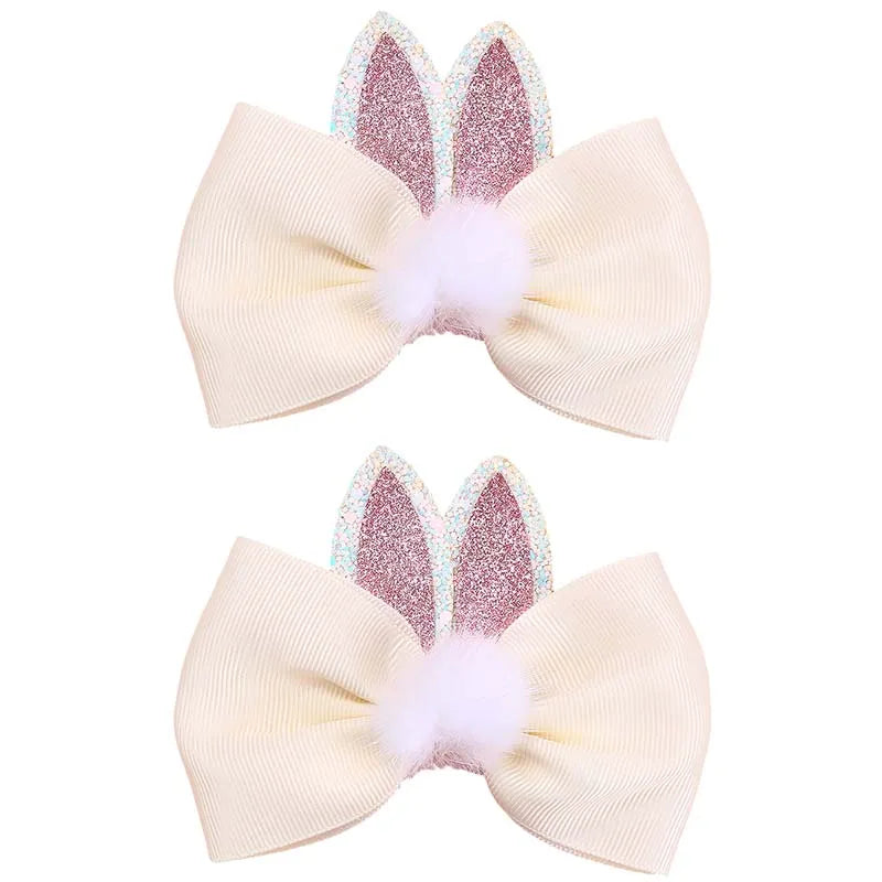 KMK - 2Pcs/set Cute Bunny Ears Hair Bow Clip