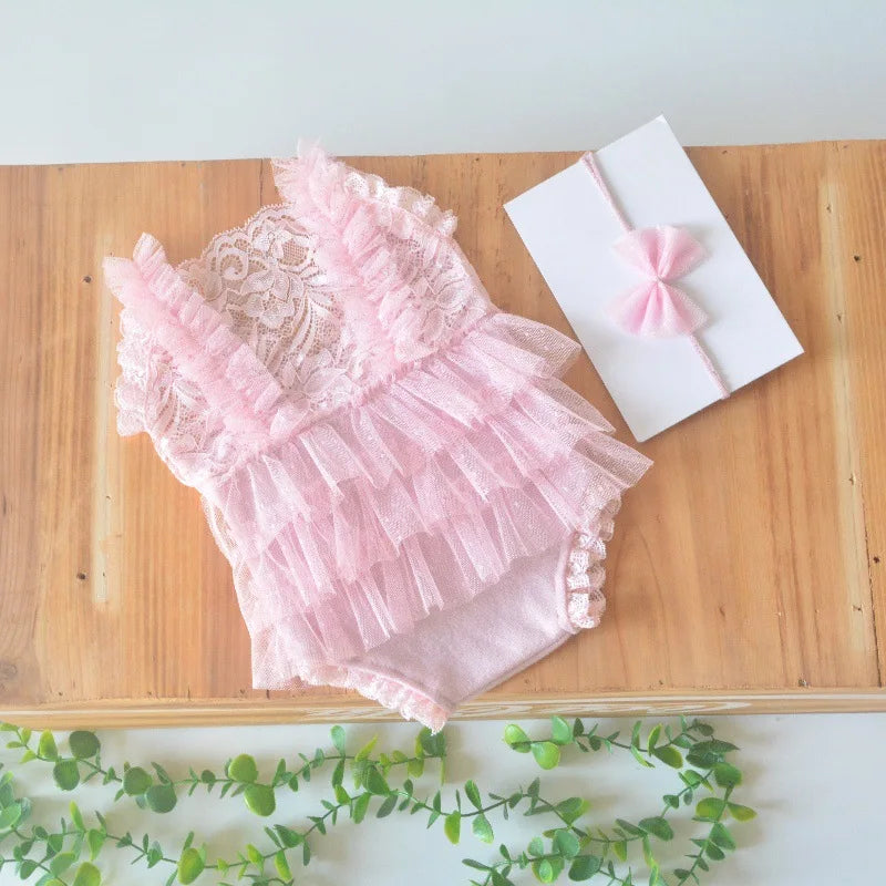 KMK - 2pcs/set Newborn Lace Romper + Headband