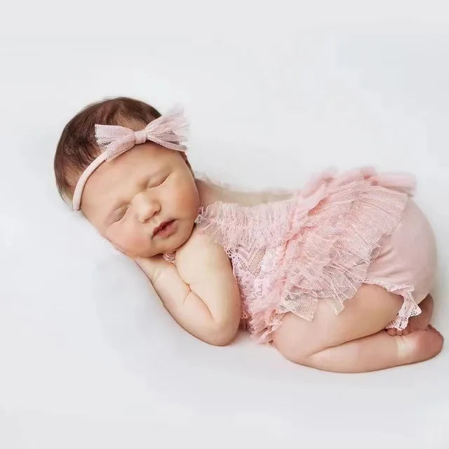 KMK - 2pcs/set Newborn Lace Romper + Headband