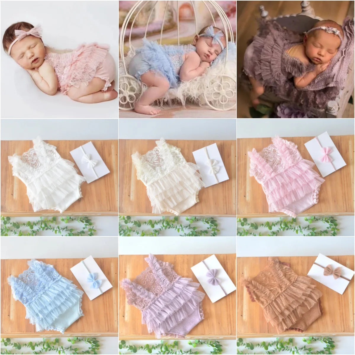 KMK - 2pcs/set Newborn Lace Romper + Headband