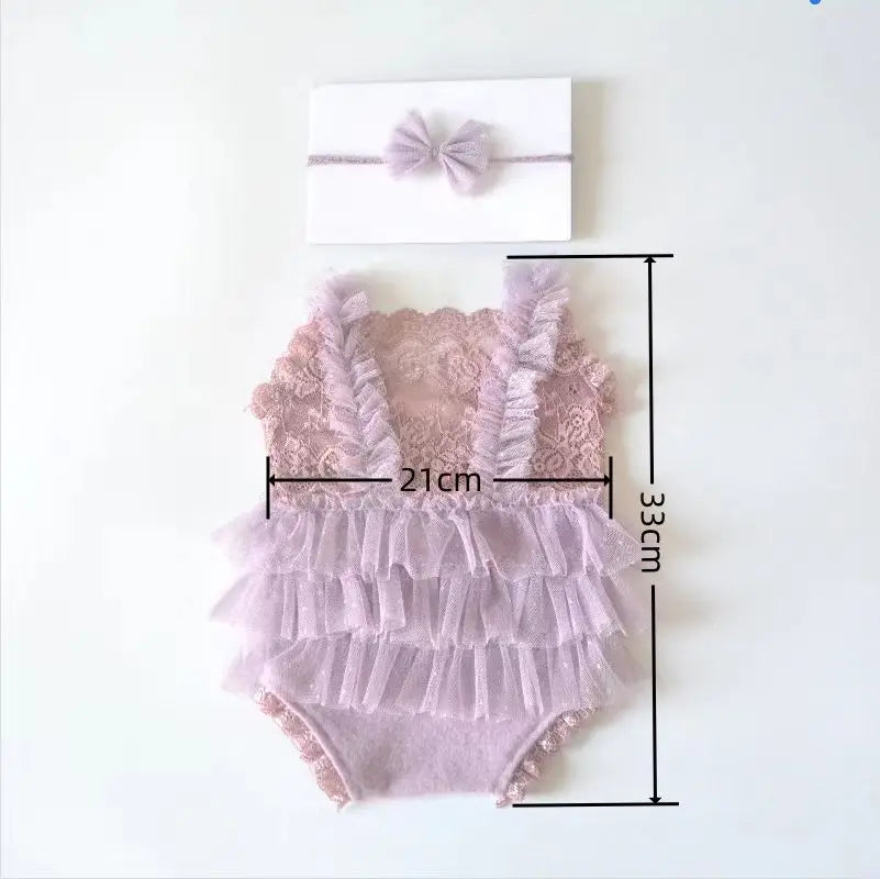 KMK - 2pcs/set Newborn Lace Romper + Headband