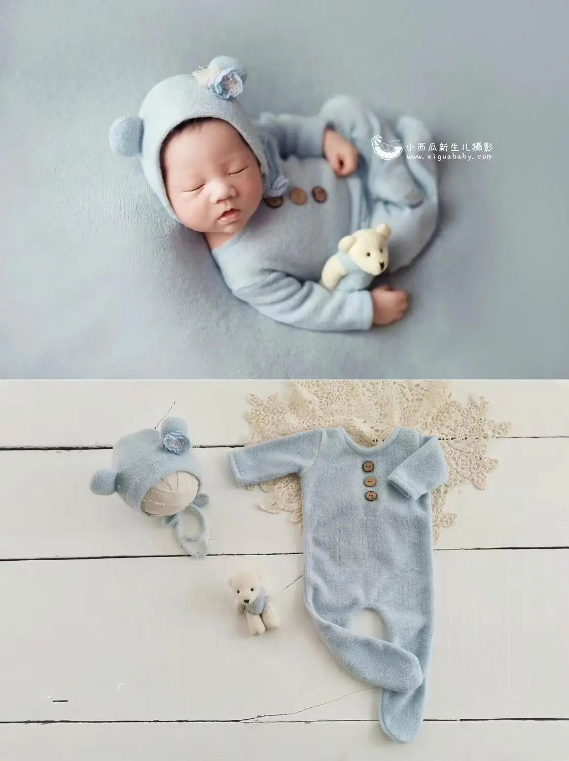 KMK - 3 Piece Newborn Romper + Hat + Doll Set