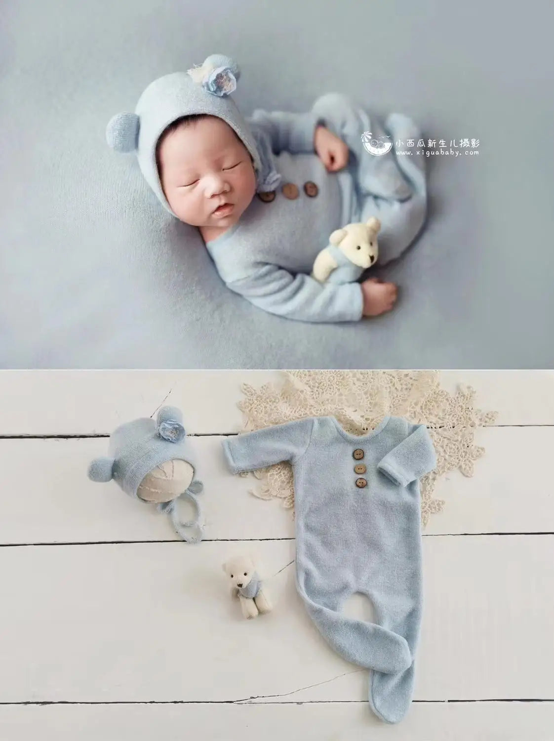 KMK - 3 Piece Newborn Romper + Hat + Doll Set