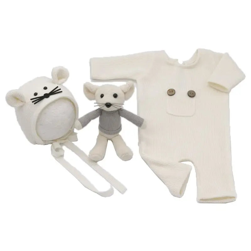 KMK - 3 Piece Set Newborn Romper + Bonnet + Doll