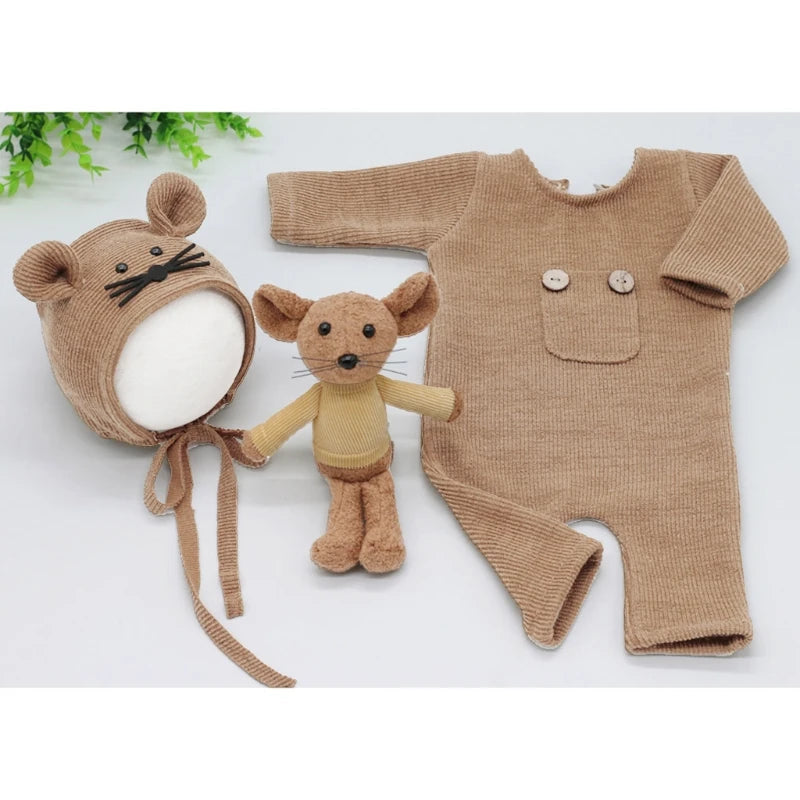 KMK - 3 Piece Set Newborn Romper + Bonnet + Doll