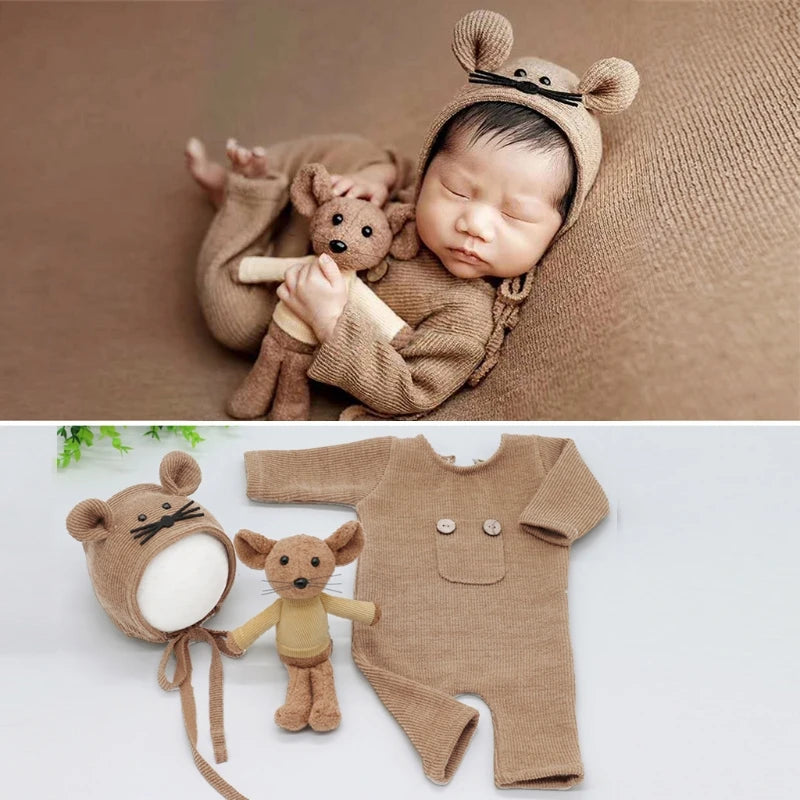 KMK - 3 Piece Set Newborn Romper + Bonnet + Doll