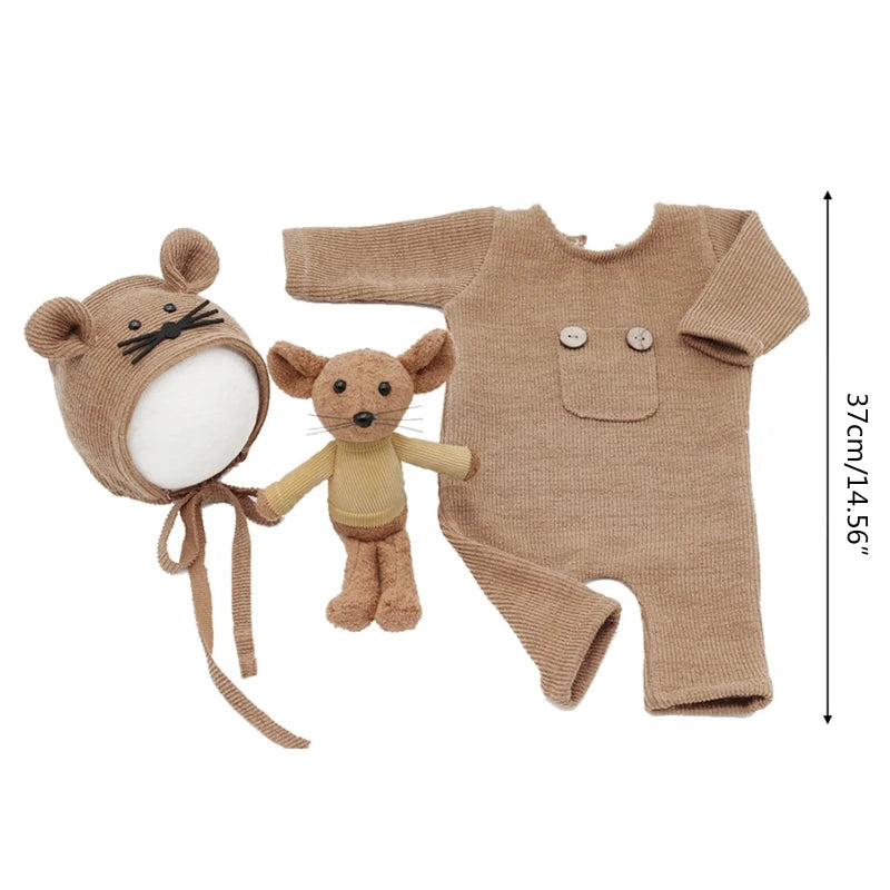 KMK - 3 Piece Set Newborn Romper + Bonnet + Doll