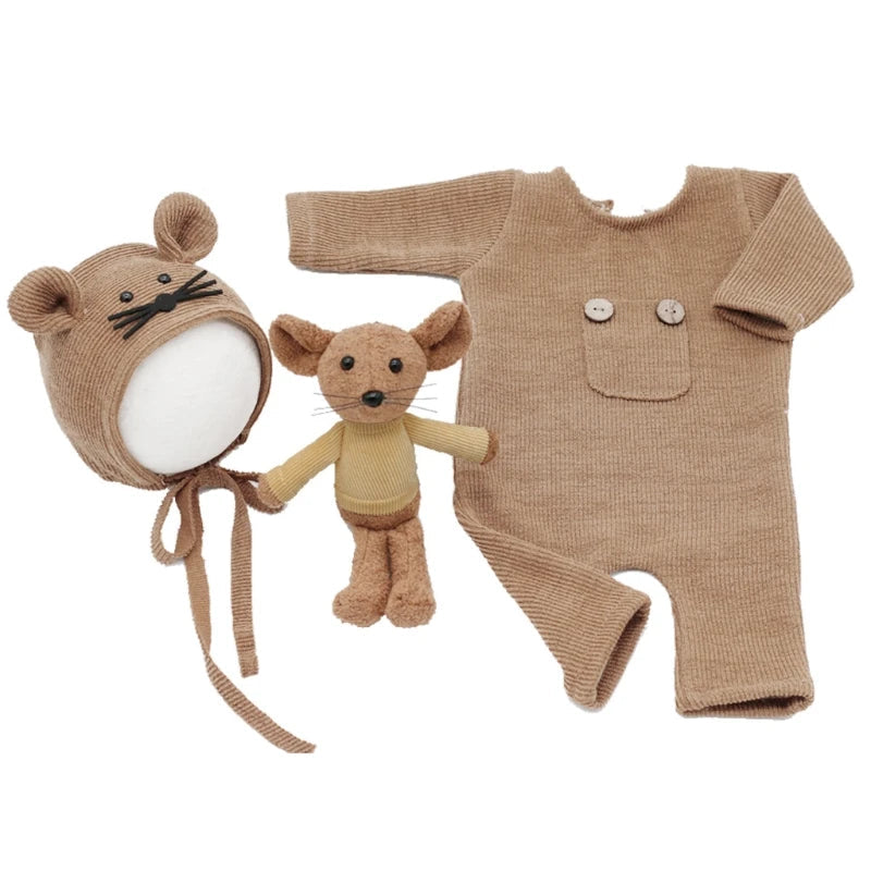 KMK - 3 Piece Set Newborn Romper + Bonnet + Doll