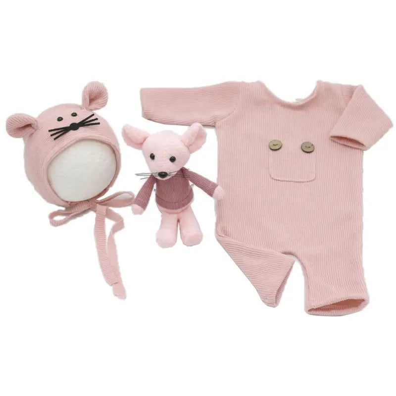 KMK - 3 Piece Set Newborn Romper + Bonnet + Doll