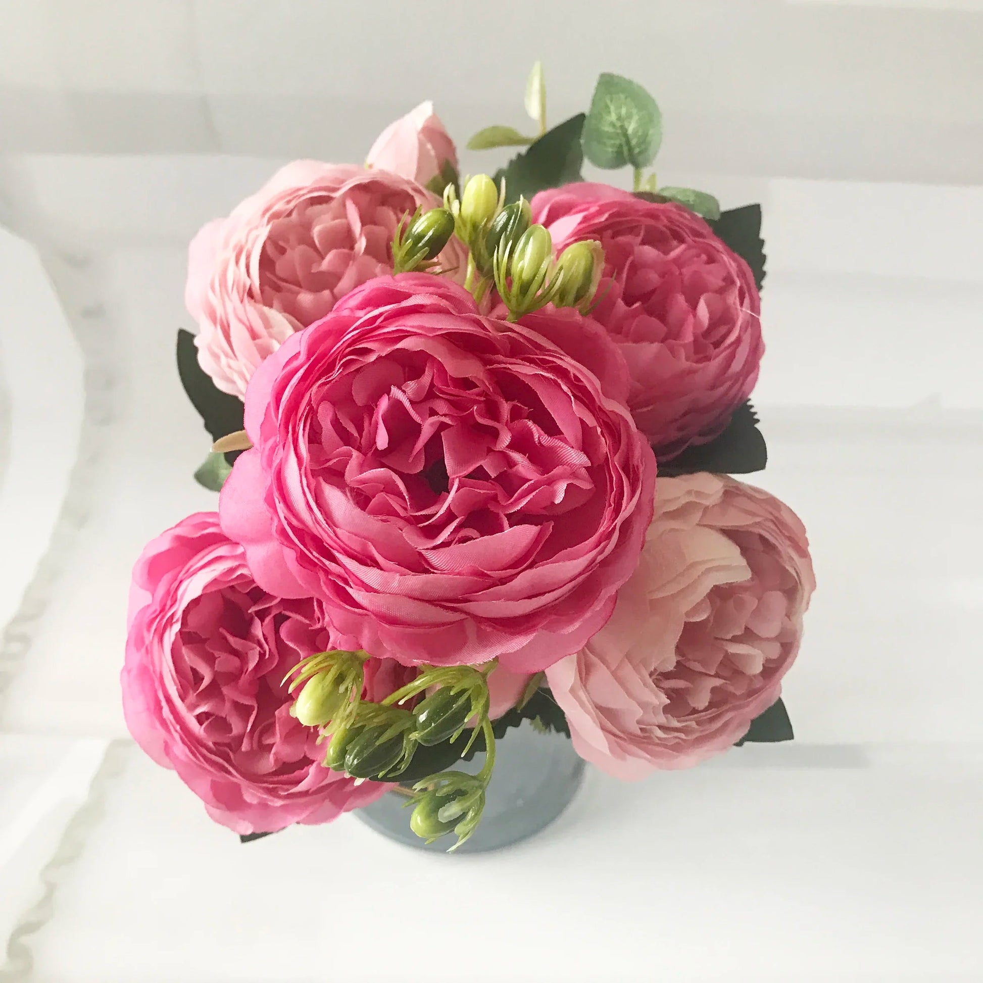 KMK - 30cm Rose Pink Silk Peony Artificial Flower Bunch