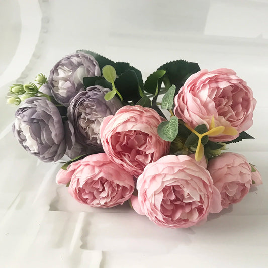 KMK - 30cm Rose Pink Silk Peony Artificial Flower Bunch