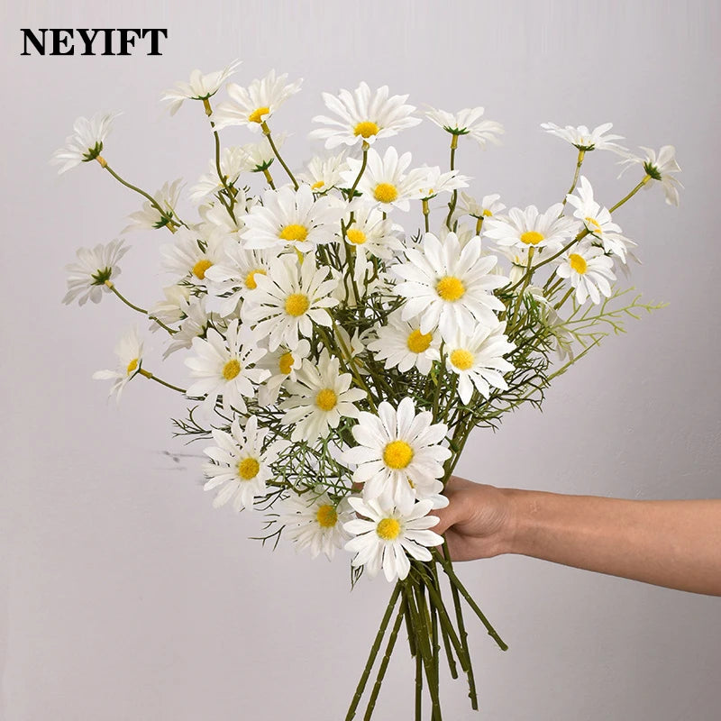 KMK - 3/5/10Pcs Artificial White Daisy Flower Bunch