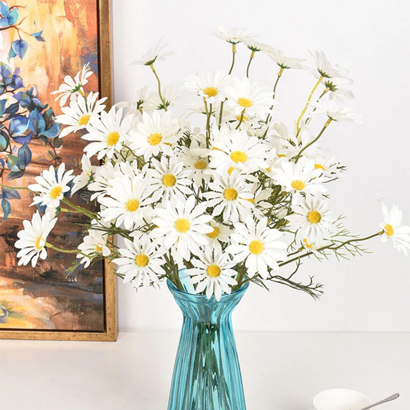 KMK - 3/5/10Pcs Artificial White Daisy Flower Bunch