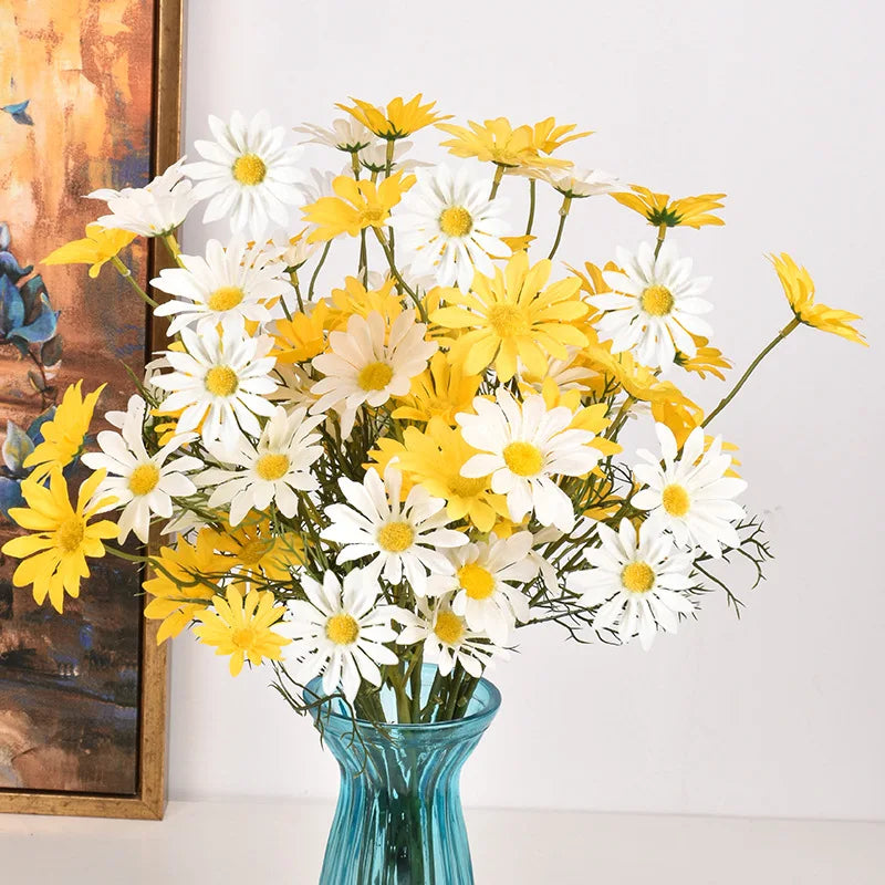 KMK - 3/5/10Pcs Artificial White Daisy Flower Bunch