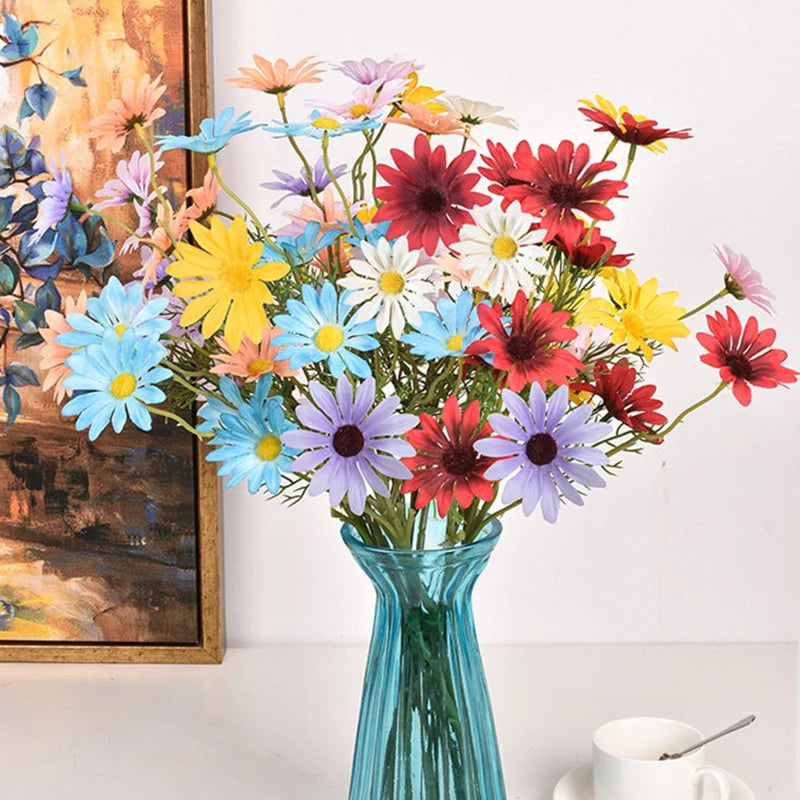 KMK - 3/5/10Pcs Artificial White Daisy Flower Bunch