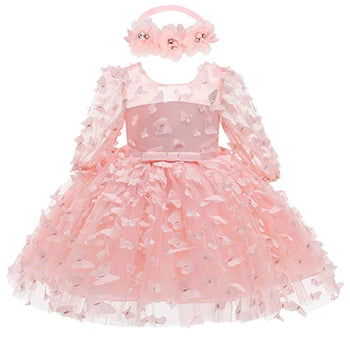 KMK - 3D Butterfly Flowers Mesh Dress + Headband