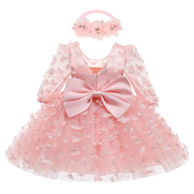 KMK - 3D Butterfly Flowers Mesh Dress + Headband