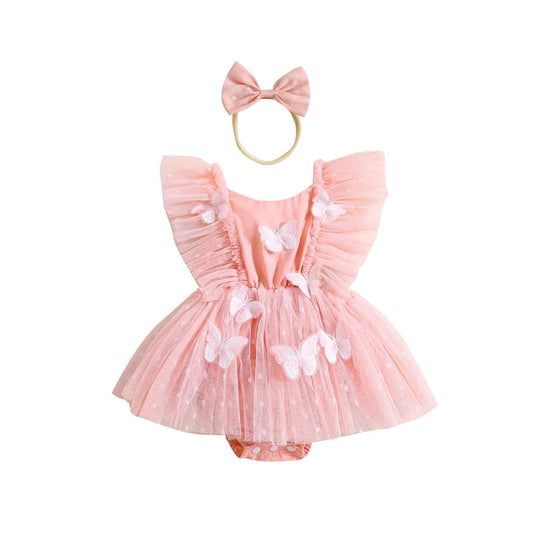 KMK - 3D Butterfly Mesh Tulle Romper Dress + Headband