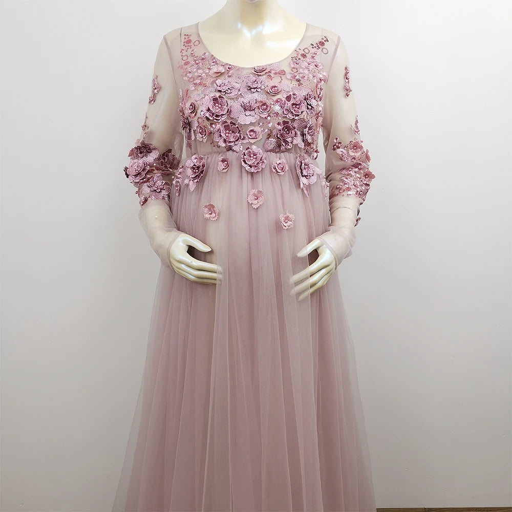 KMK - 3D Floral Embroidery Maternity Gown