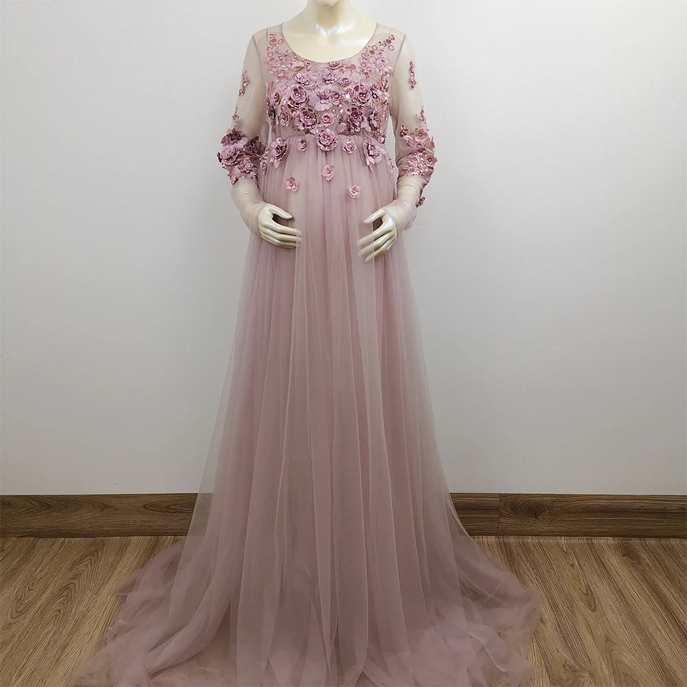 KMK - 3D Floral Embroidery Maternity Gown