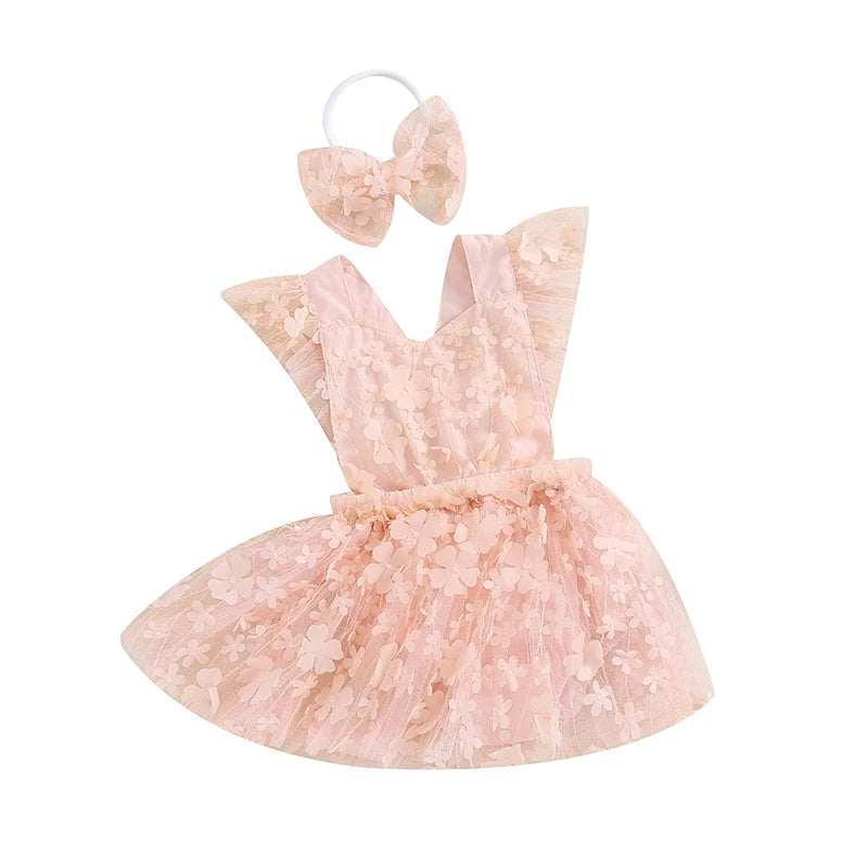 KMK - 3D Flower Sleeveless Strap Romper Dress + Headband