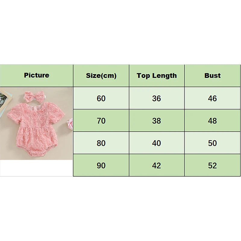 KMK - 3D Rose Flower Short Sleeve Romper + Headband