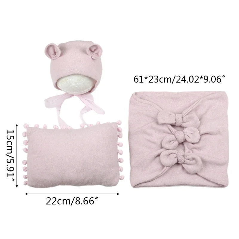 KMK - 3Piece Newborn Hat + Pillow + Wrap Set