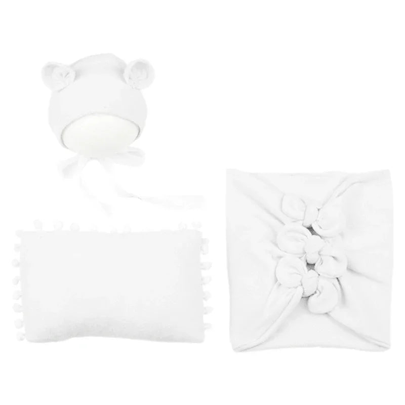 KMK - 3Piece Newborn Hat + Pillow + Wrap Set