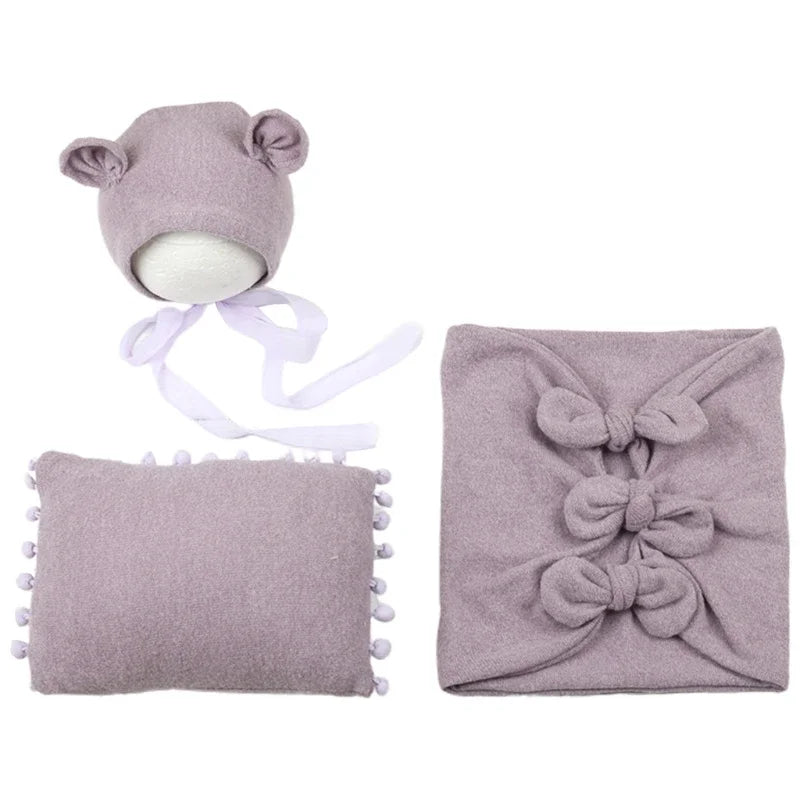 KMK - 3Piece Newborn Hat + Pillow + Wrap Set