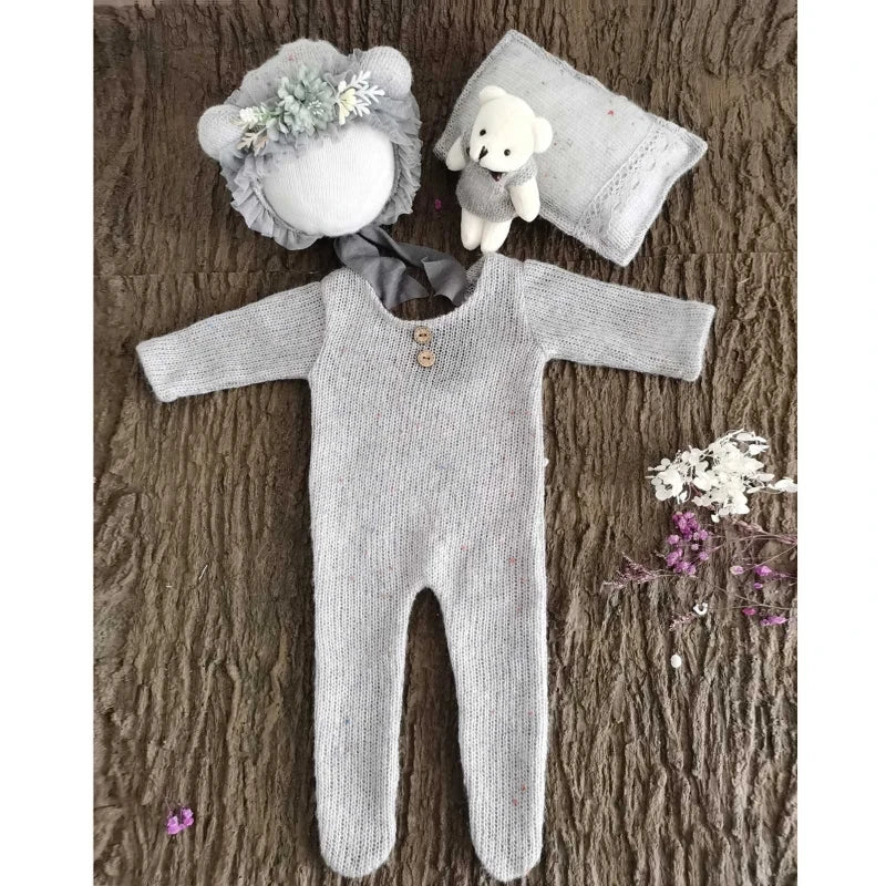 KMK - 4 Pcs/Set Newborn Knit Romper Set