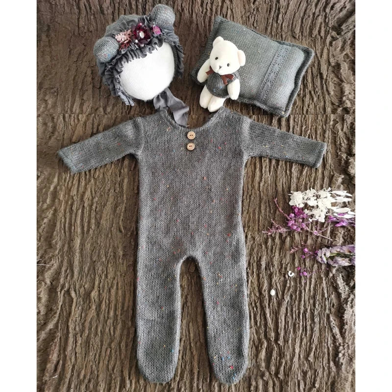 KMK - 4 Pcs/Set Newborn Knit Romper Set