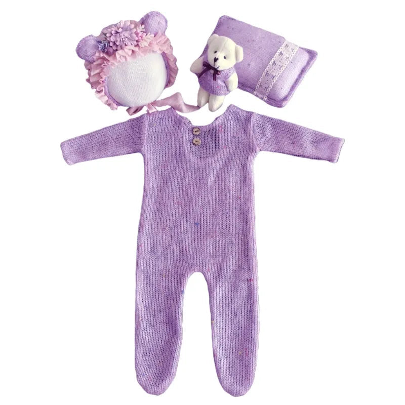 KMK - 4 Pcs/Set Newborn Knit Romper Set