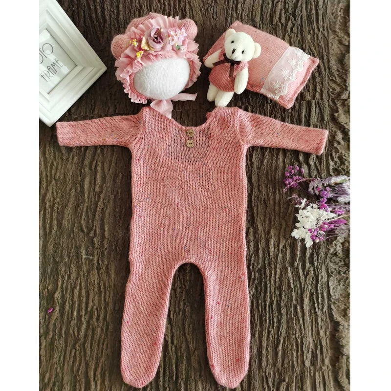 KMK - 4 Pcs/Set Newborn Knit Romper Set