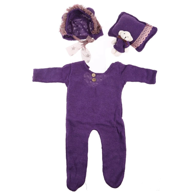 KMK - 4 Pcs/Set Newborn Knit Romper Set