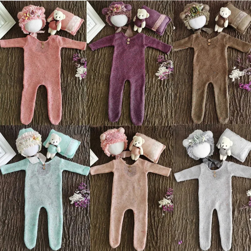 KMK - 4 Pcs/Set Newborn Knit Romper Set